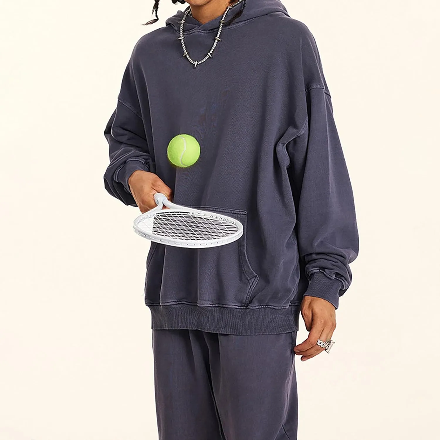 Mens Oversized Cotton Heavyweight Vintage Washed Hoodie Couples Streetwear