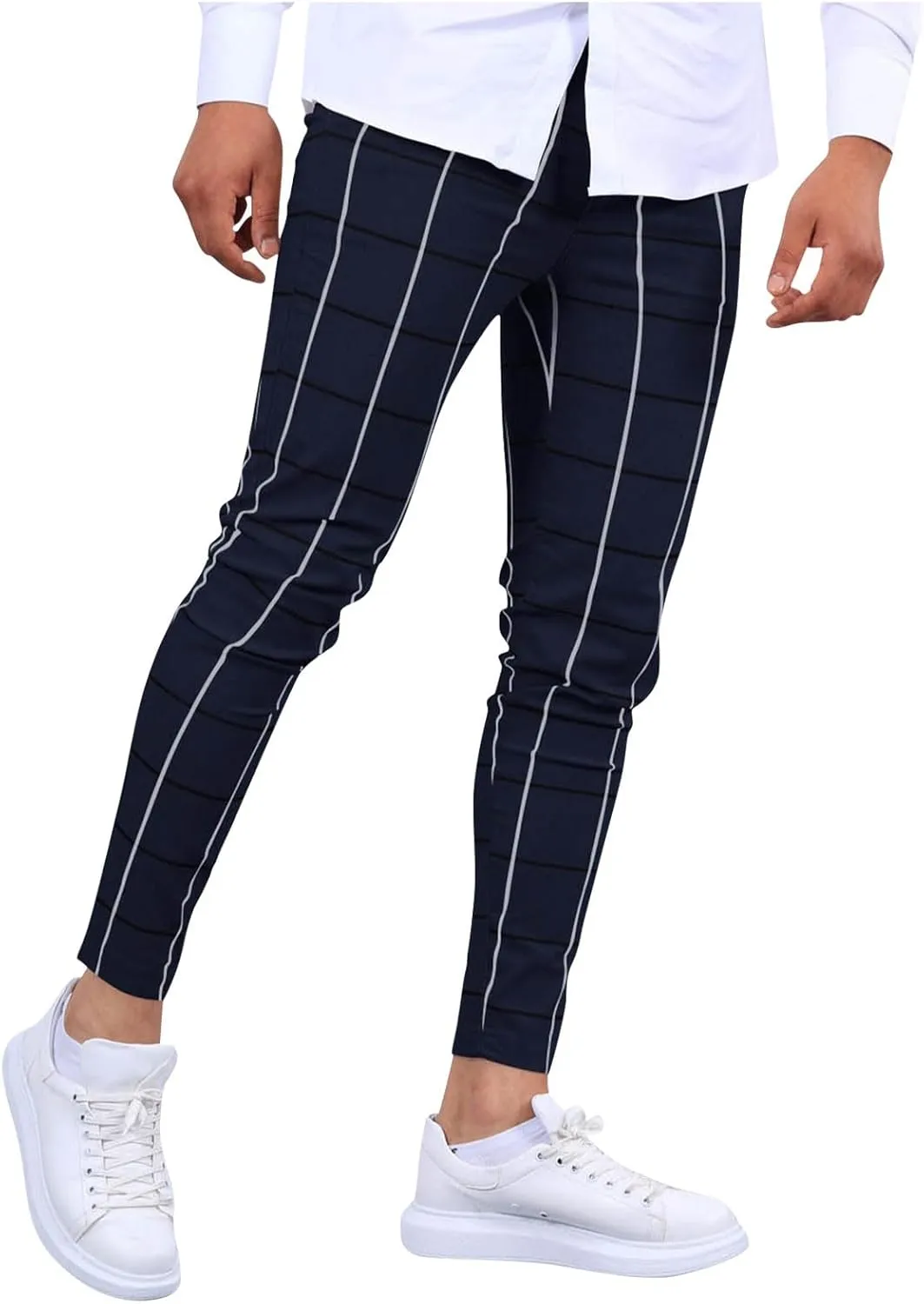 Mens Plaid Dress Pants Fashion Stretch Chino Pants Men Slim Fit Skinny Long Pants Casual Business Golf Pants