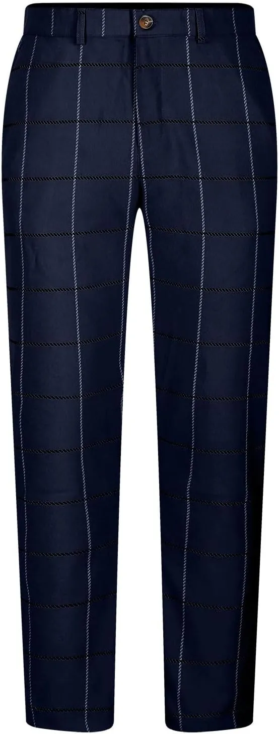 Mens Plaid Dress Pants Fashion Stretch Chino Pants Men Slim Fit Skinny Long Pants Casual Business Golf Pants