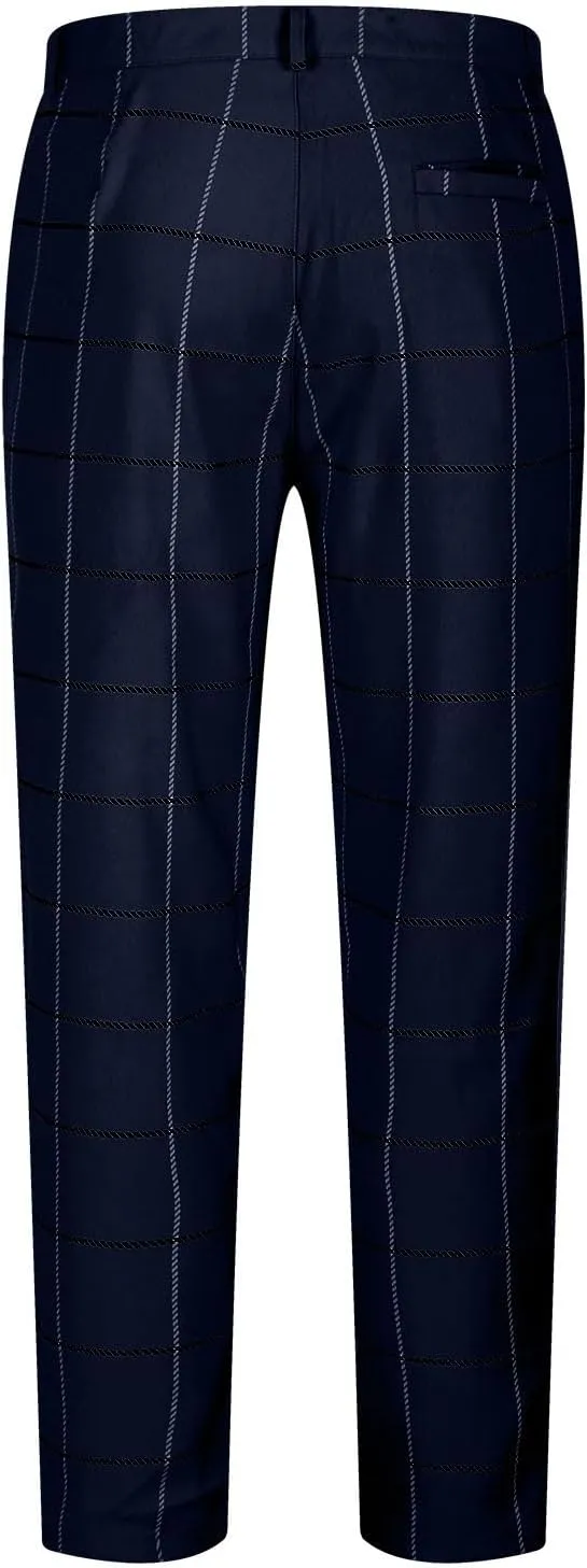 Mens Plaid Dress Pants Fashion Stretch Chino Pants Men Slim Fit Skinny Long Pants Casual Business Golf Pants
