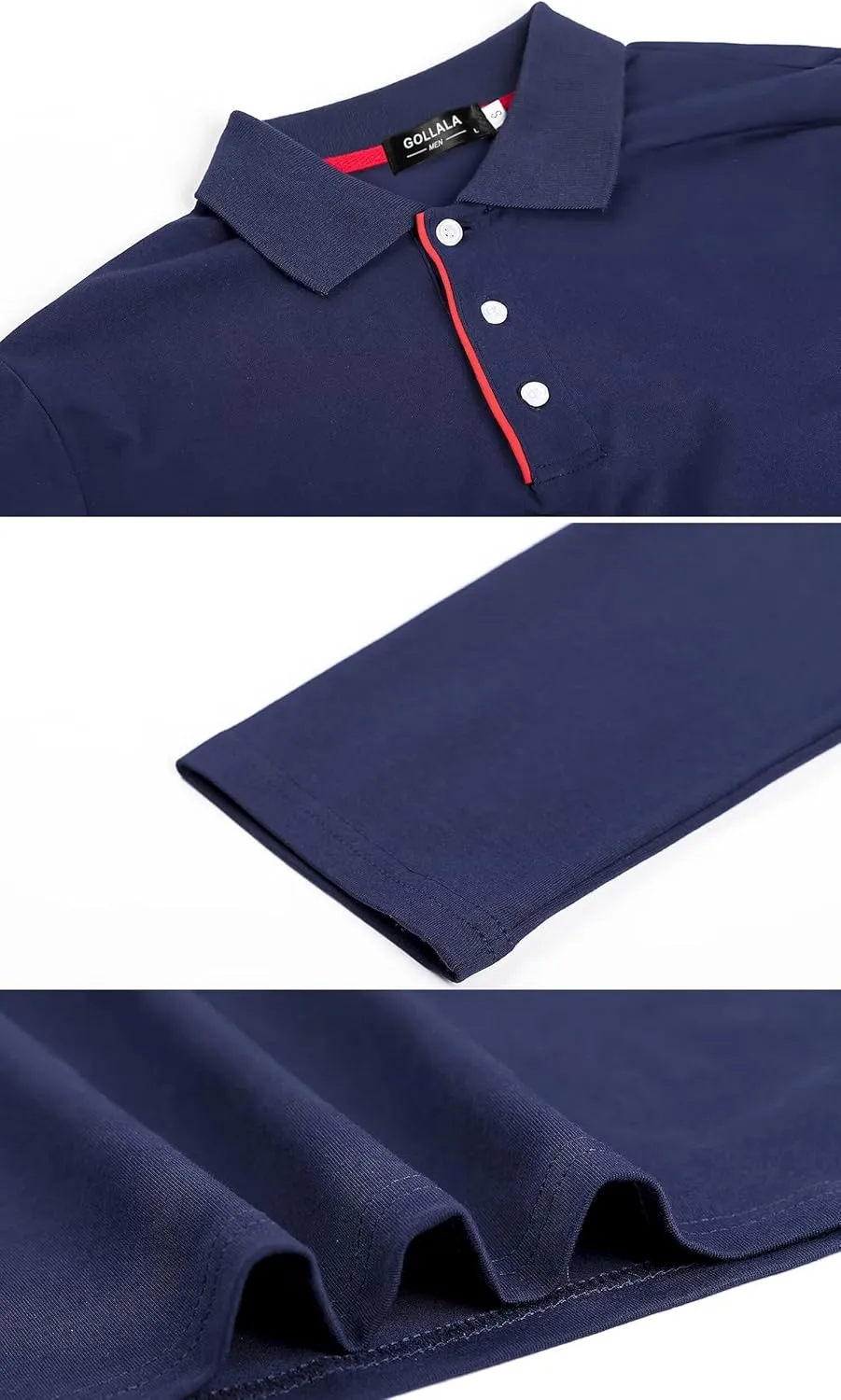 Mens Polo Shirts Cotton Solid Long Sleeve Polo Rugby Shirts
