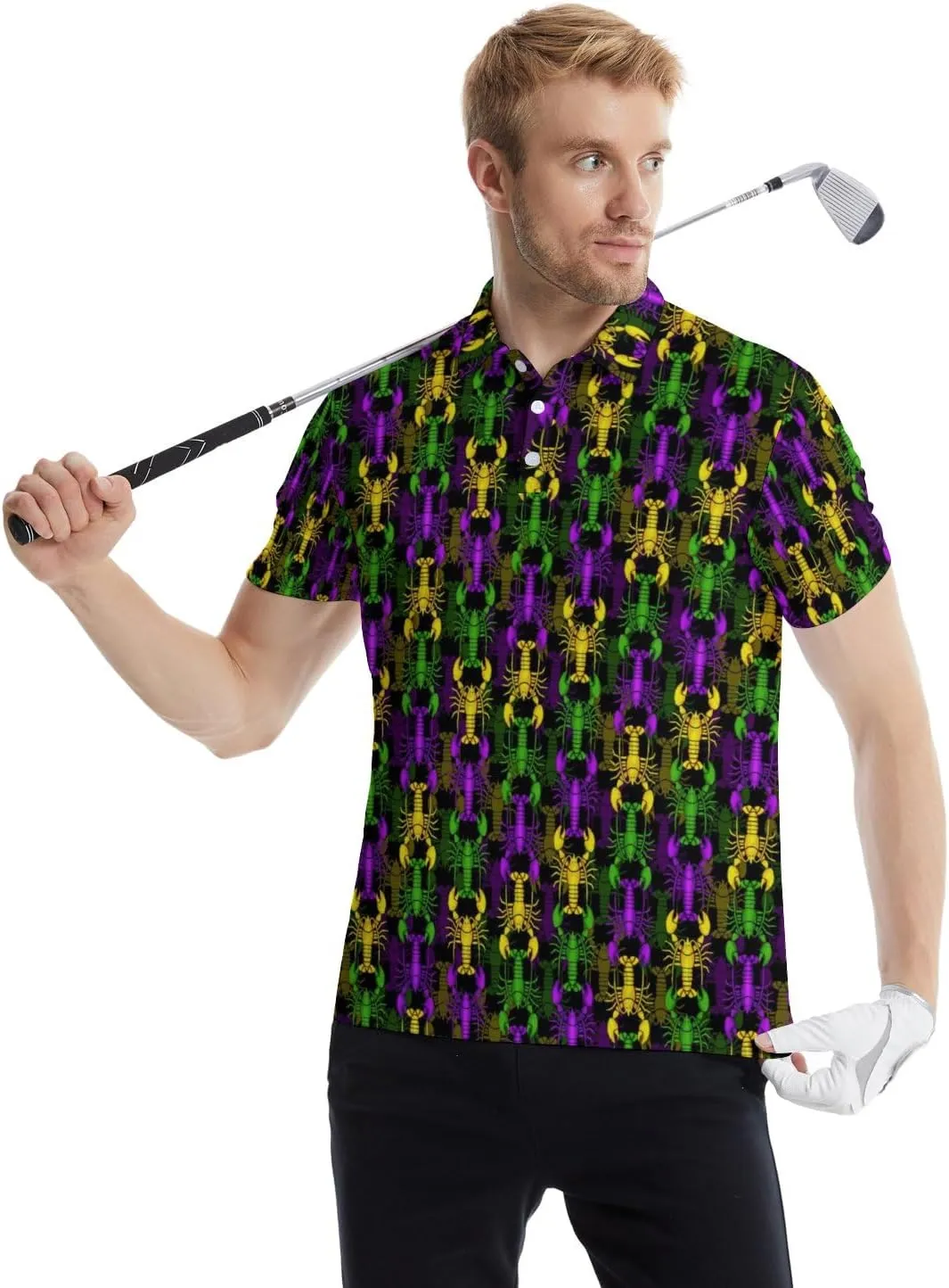 Mens Polo Shirts Funny Golf Shirts for Men Quick-Dry Performance Hawaiian Polo Shirts for Men Print Short Sleeve Shirts