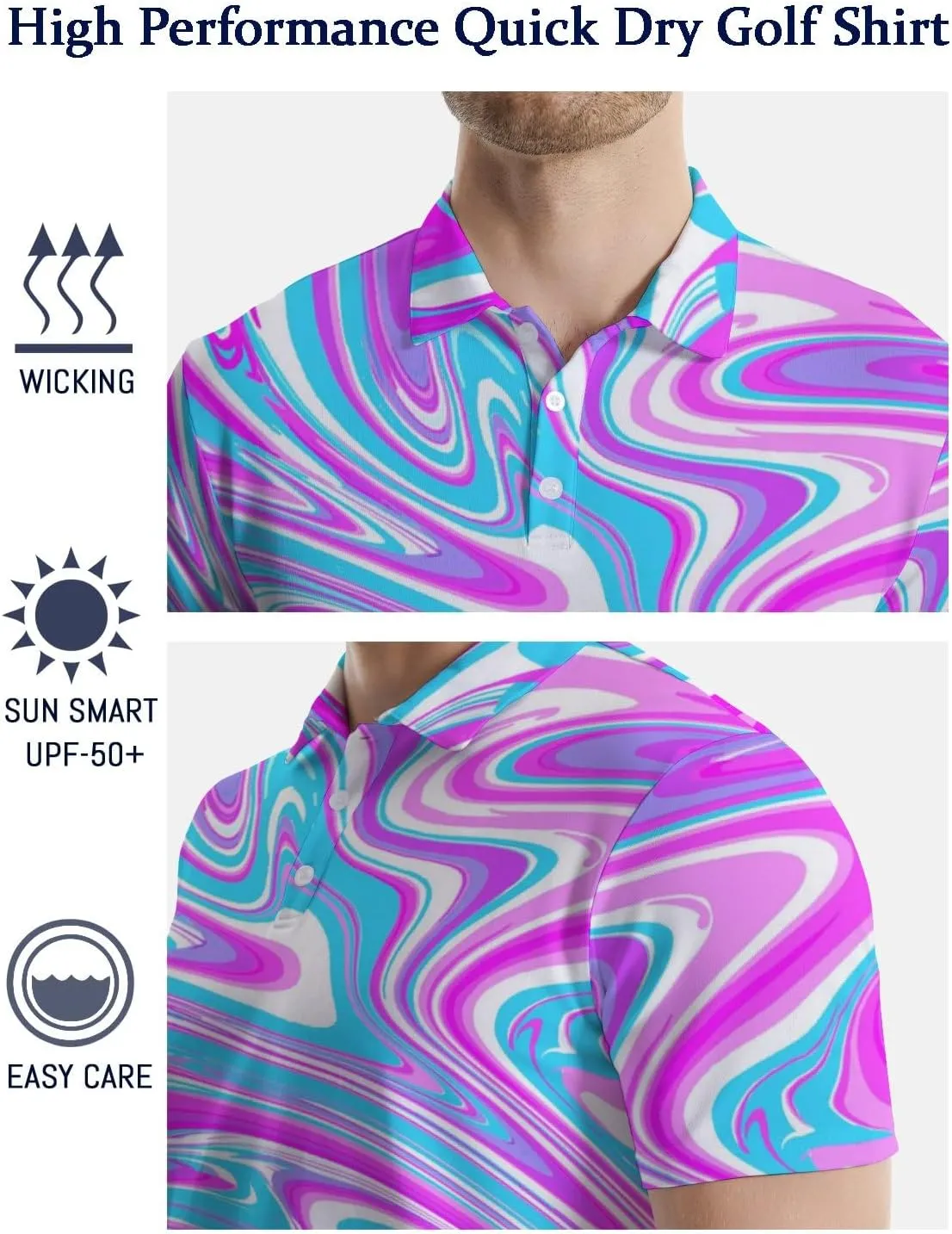 Mens Polo Shirts Funny Golf Shirts for Men Quick-Dry Performance Hawaiian Polo Shirts for Men Print Short Sleeve Shirts