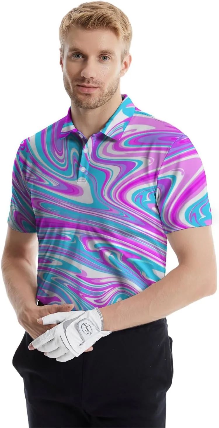Mens Polo Shirts Funny Golf Shirts for Men Quick-Dry Performance Hawaiian Polo Shirts for Men Print Short Sleeve Shirts