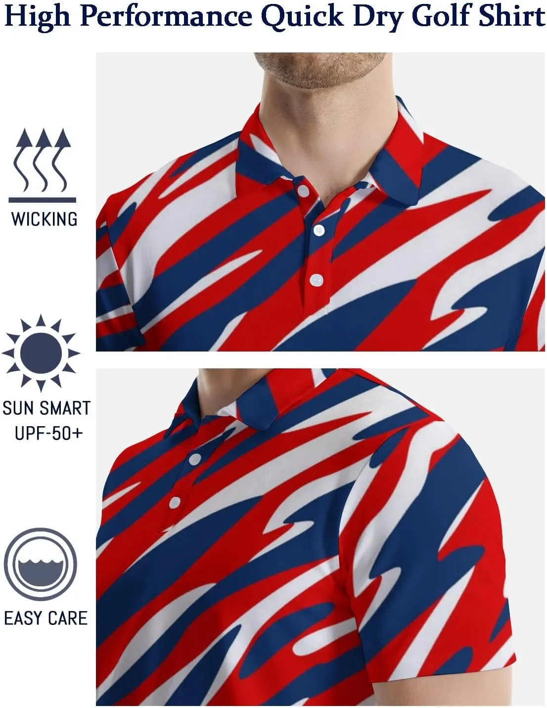 Mens Polo Shirts Funny Golf Shirts for Men Quick-Dry Performance Hawaiian Polo Shirts for Men Print Short Sleeve Shirts