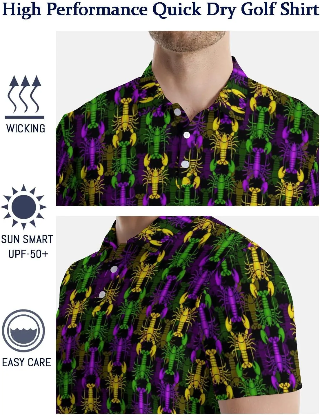 Mens Polo Shirts Funny Golf Shirts for Men Quick-Dry Performance Hawaiian Polo Shirts for Men Print Short Sleeve Shirts