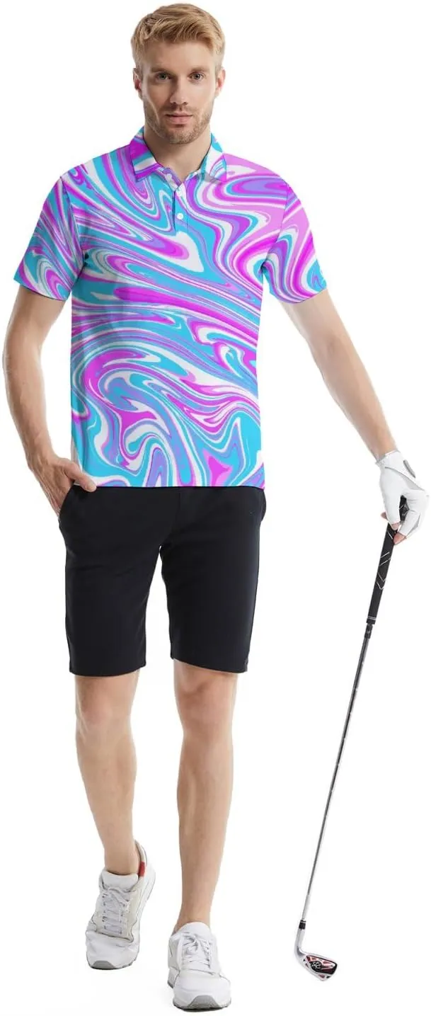 Mens Polo Shirts Funny Golf Shirts for Men Quick-Dry Performance Hawaiian Polo Shirts for Men Print Short Sleeve Shirts