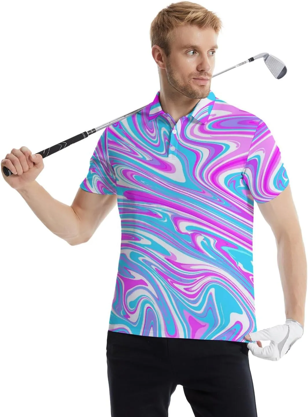Mens Polo Shirts Funny Golf Shirts for Men Quick-Dry Performance Hawaiian Polo Shirts for Men Print Short Sleeve Shirts