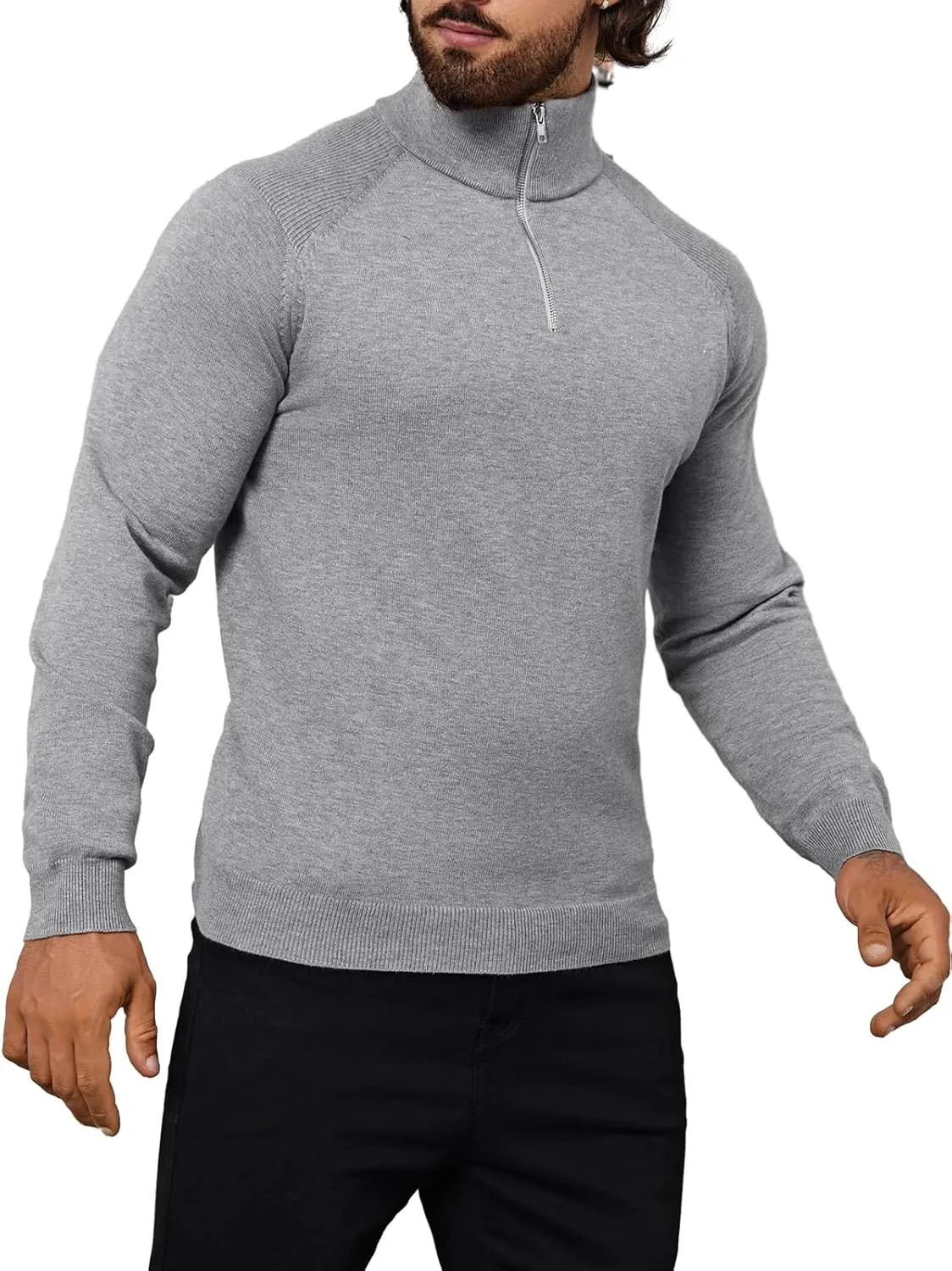 Mens Quarter Zip Pullover Sweater Mock Turtleneck Half Zip Long Sleeve Turtle Neck Knitted Sweaters Fall Fashion