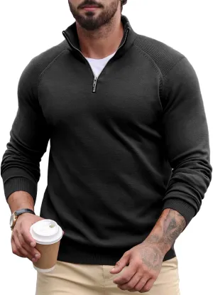 Mens Quarter Zip Pullover Sweater Mock Turtleneck Half Zip Long Sleeve Turtle Neck Knitted Sweaters Fall Fashion