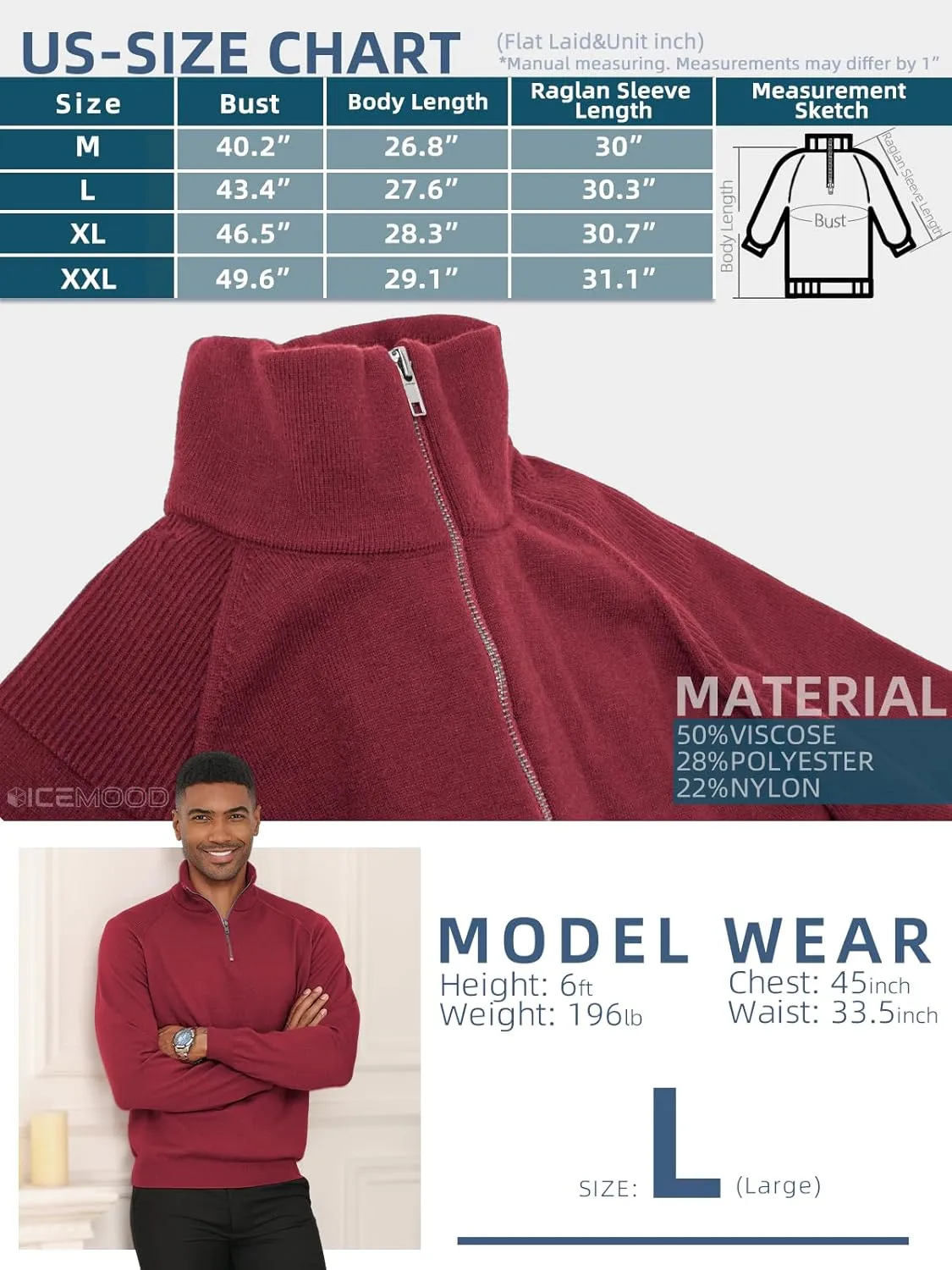 Mens Quarter Zip Pullover Sweater Mock Turtleneck Half Zip Long Sleeve Turtle Neck Knitted Sweaters Fall Fashion