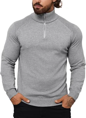 Mens Quarter Zip Pullover Sweater Mock Turtleneck Half Zip Long Sleeve Turtle Neck Knitted Sweaters Fall Fashion