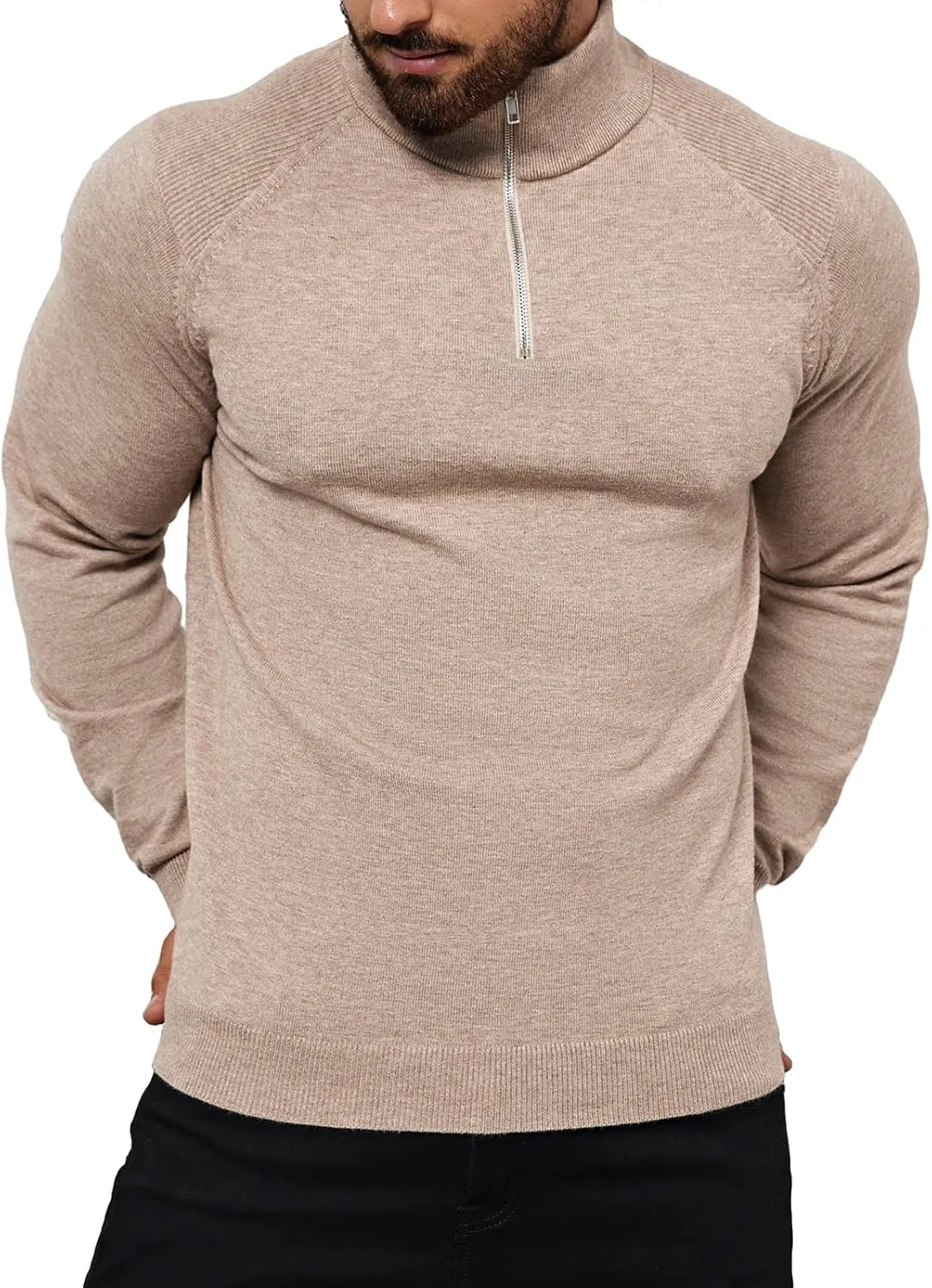 Mens Quarter Zip Pullover Sweater Mock Turtleneck Half Zip Long Sleeve Turtle Neck Knitted Sweaters Fall Fashion