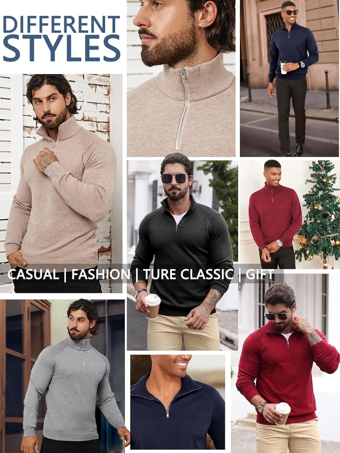 Mens Quarter Zip Pullover Sweater Mock Turtleneck Half Zip Long Sleeve Turtle Neck Knitted Sweaters Fall Fashion