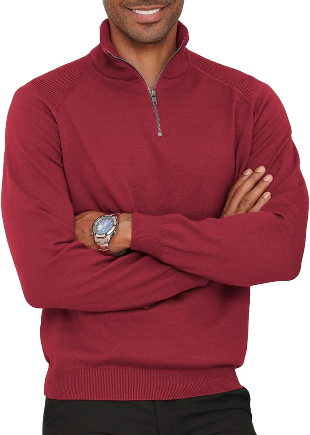 Mens Quarter Zip Pullover Sweater Mock Turtleneck Half Zip Long Sleeve Turtle Neck Knitted Sweaters Fall Fashion