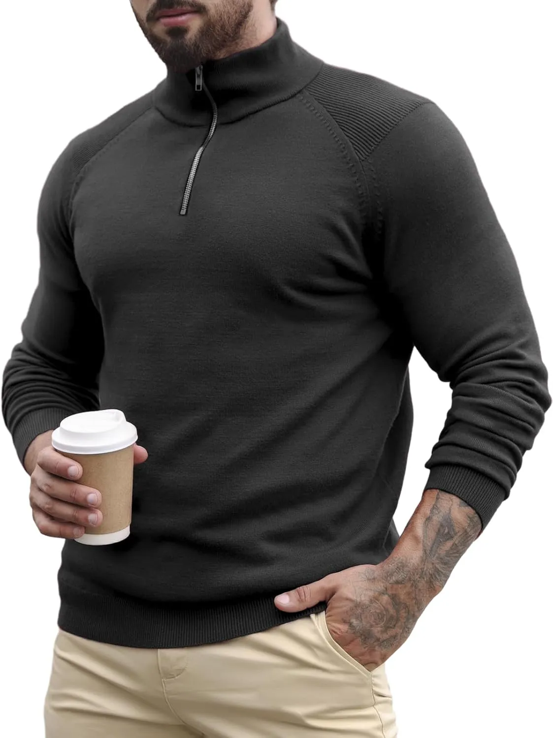 Mens Quarter Zip Pullover Sweater Mock Turtleneck Half Zip Long Sleeve Turtle Neck Knitted Sweaters Fall Fashion