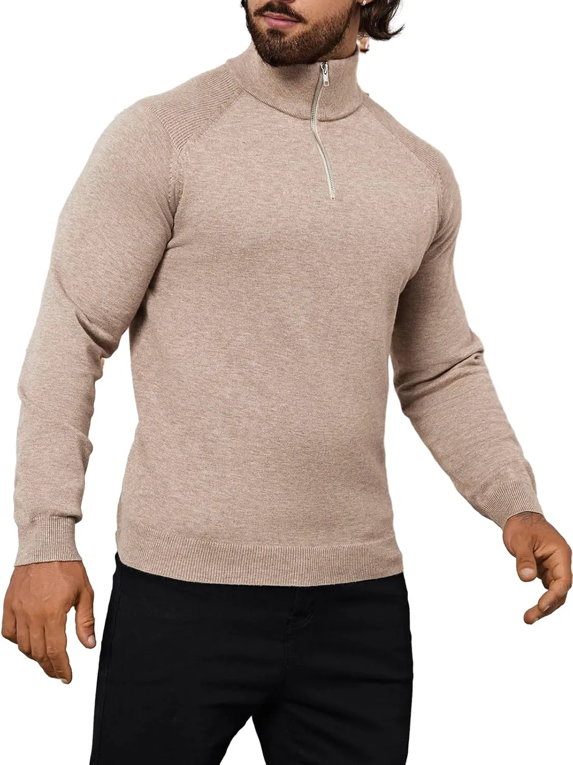 Mens Quarter Zip Pullover Sweater Mock Turtleneck Half Zip Long Sleeve Turtle Neck Knitted Sweaters Fall Fashion