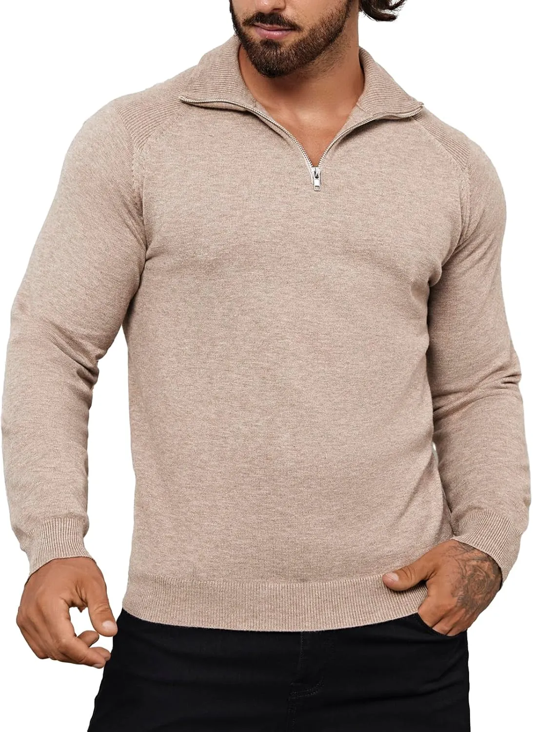 Mens Quarter Zip Pullover Sweater Mock Turtleneck Half Zip Long Sleeve Turtle Neck Knitted Sweaters Fall Fashion