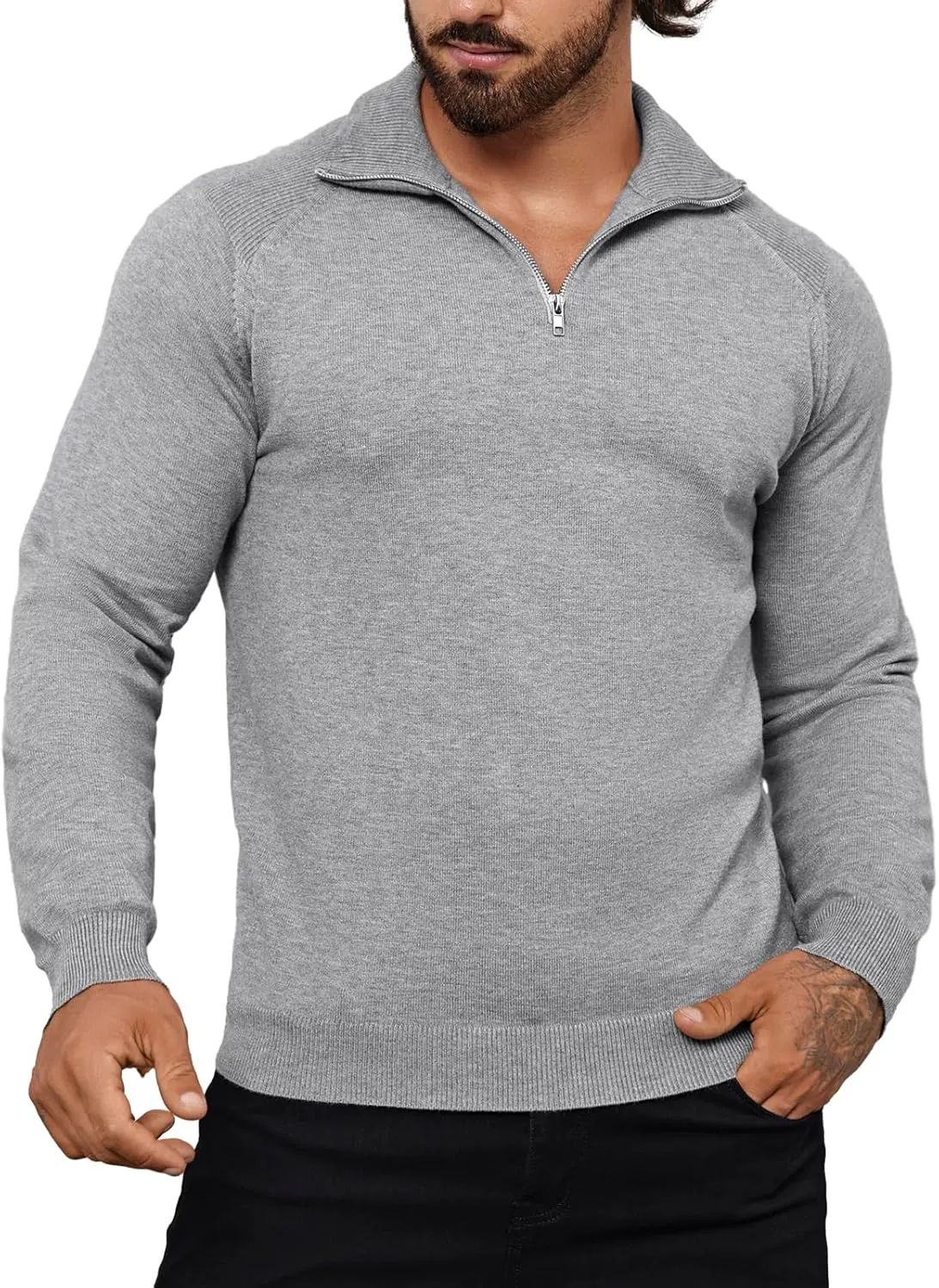 Mens Quarter Zip Pullover Sweater Mock Turtleneck Half Zip Long Sleeve Turtle Neck Knitted Sweaters Fall Fashion