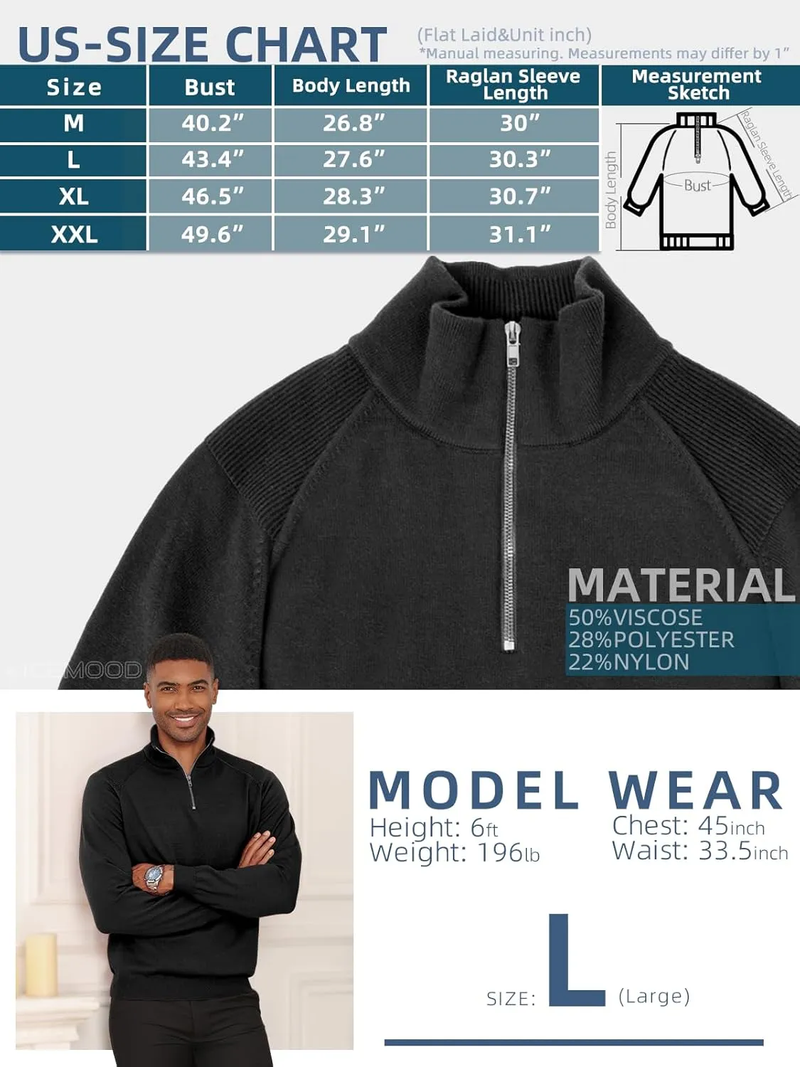 Mens Quarter Zip Pullover Sweater Mock Turtleneck Half Zip Long Sleeve Turtle Neck Knitted Sweaters Fall Fashion