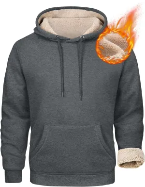 Mens Sherpa Fleece Lined Hoodie Winter Warm Heavyweight Thick Hooded Sweatshirts Kangaroo Pocket Hoodies S-3XL