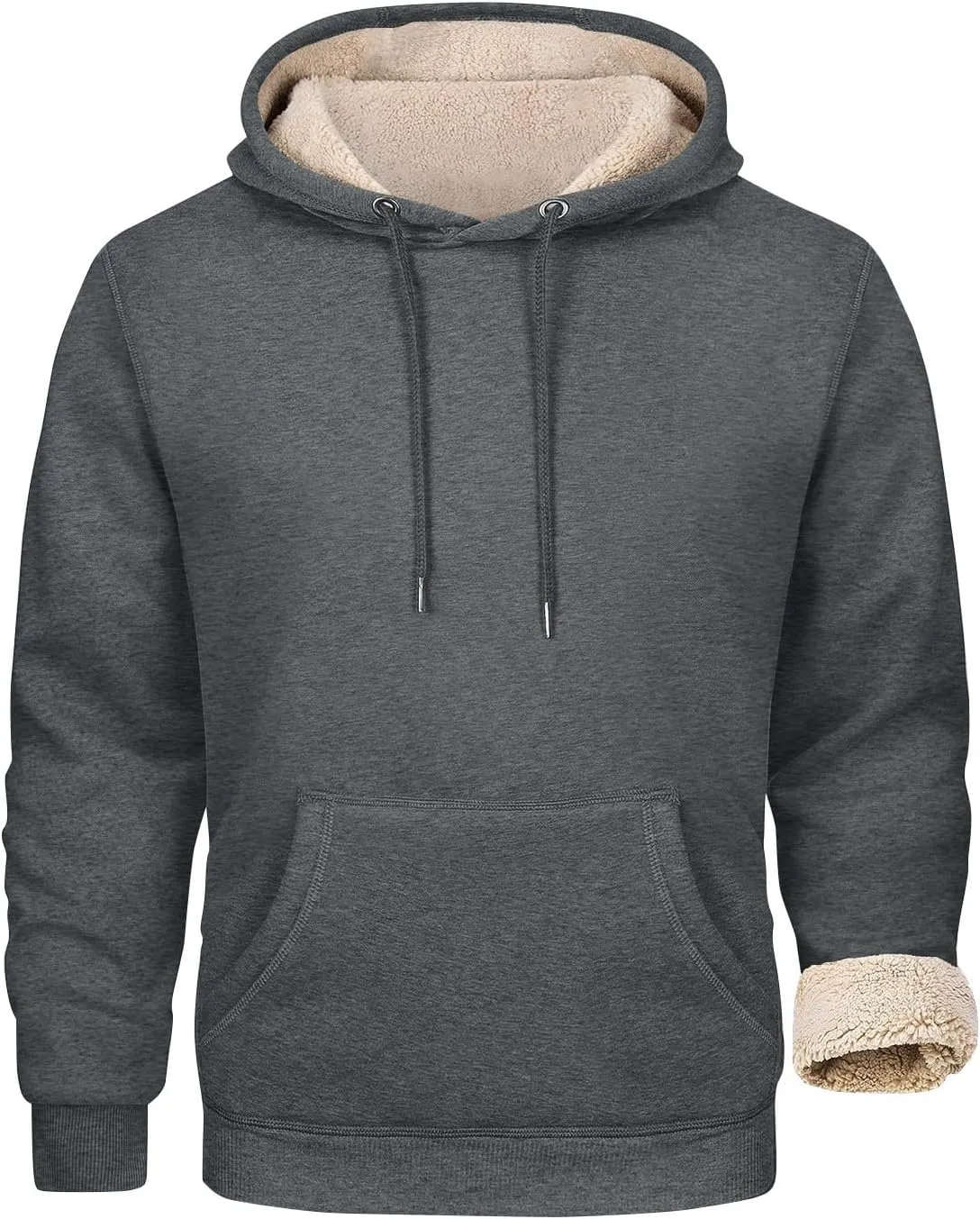 Mens Sherpa Fleece Lined Hoodie Winter Warm Heavyweight Thick Hooded Sweatshirts Kangaroo Pocket Hoodies S-3XL