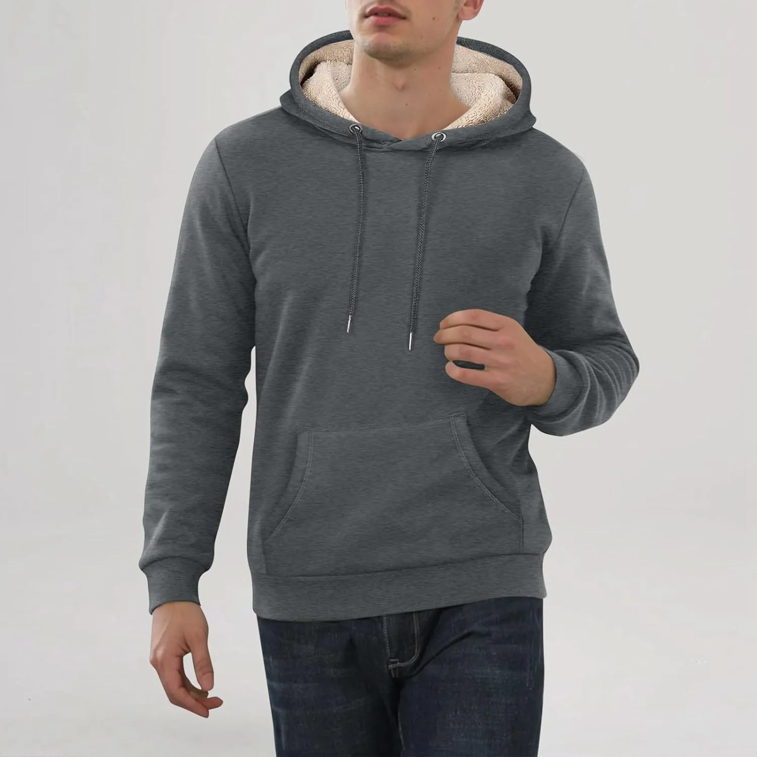 Mens Sherpa Fleece Lined Hoodie Winter Warm Heavyweight Thick Hooded Sweatshirts Kangaroo Pocket Hoodies S-3XL