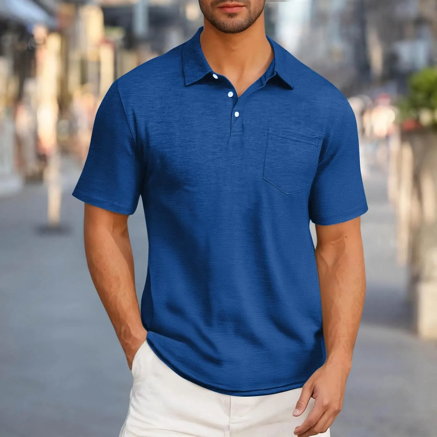 Men's Shirts Big and Tall Casual Cotton Polo Shirts Classic Basic Button T-Shirt Loose Fit Workwear Office Tops