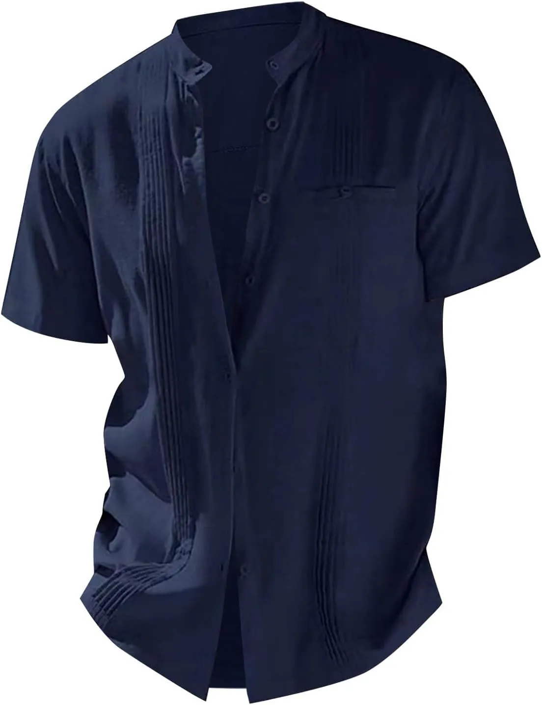 Mens Shirts Linen Shirts for Men Short Sleeve Button Down Shirts Cuban Guayabera Shirt Casual Summer Beach Shirts