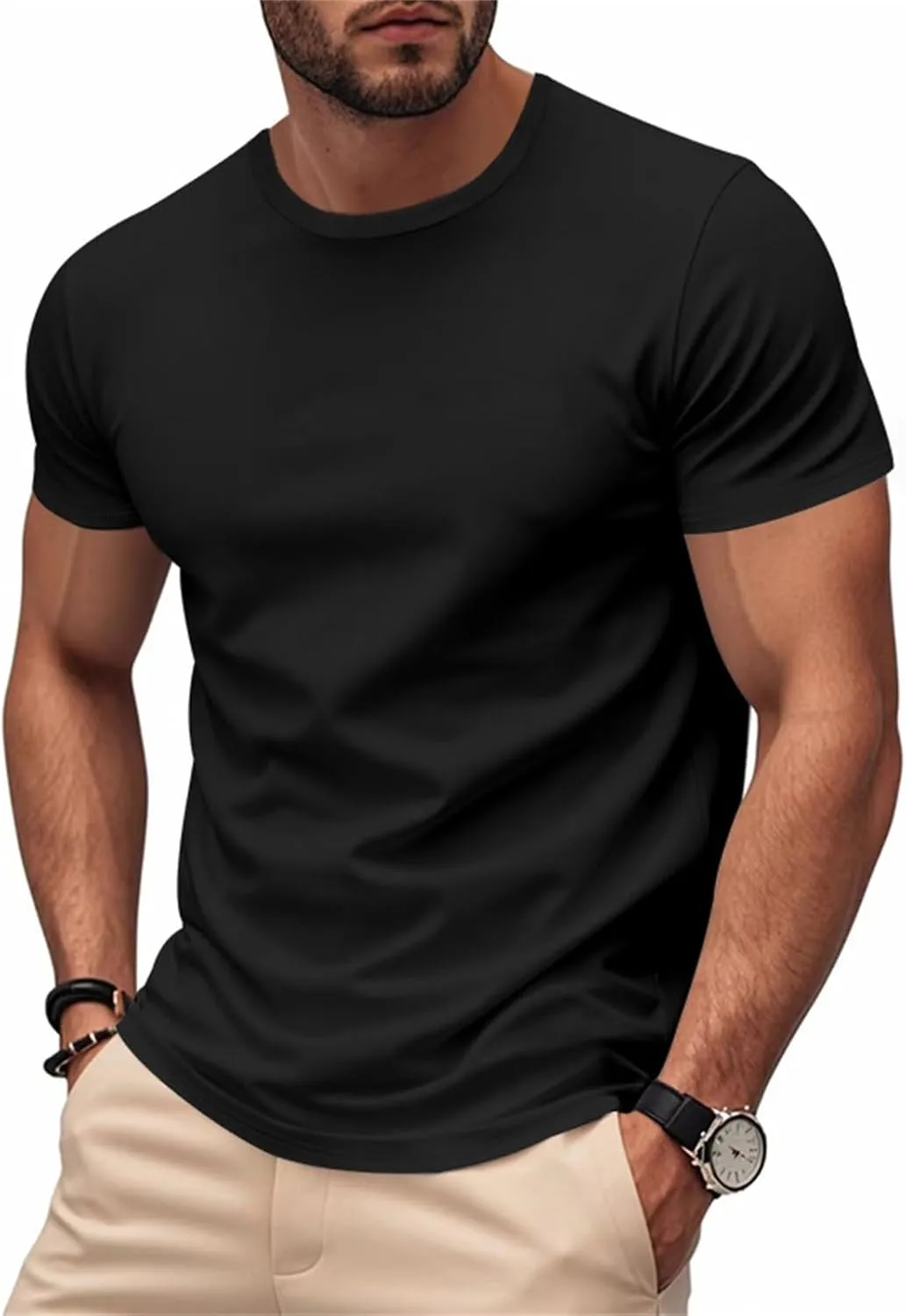 Men's Short Sleeve Tee Shirt Crewneck Casual Basic Shirt Moisture Wicking Fashion Tops Lightweight Gym Workout Tees