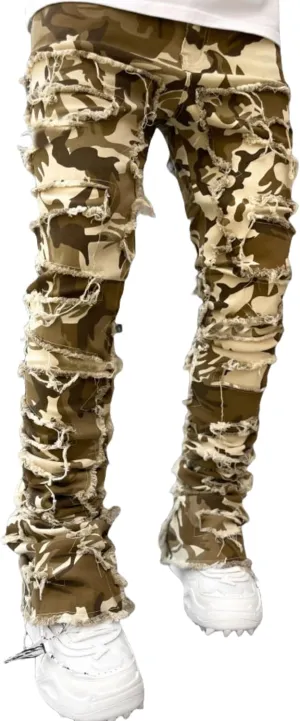 Mens Stacked Jeans Y2k Slim Fit Skinny Ripped Jeans Distressed Destroyed Denim Pants Emo Hip Hop Jeans