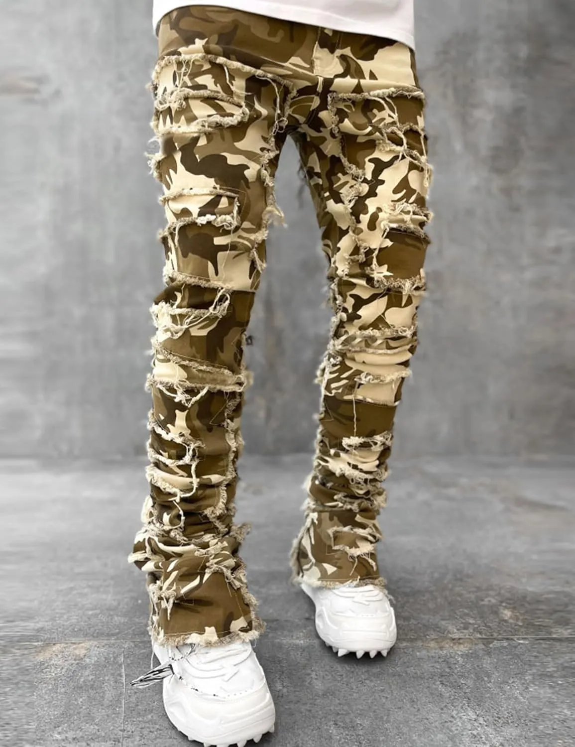 Mens Stacked Jeans Y2k Slim Fit Skinny Ripped Jeans Distressed Destroyed Denim Pants Emo Hip Hop Jeans
