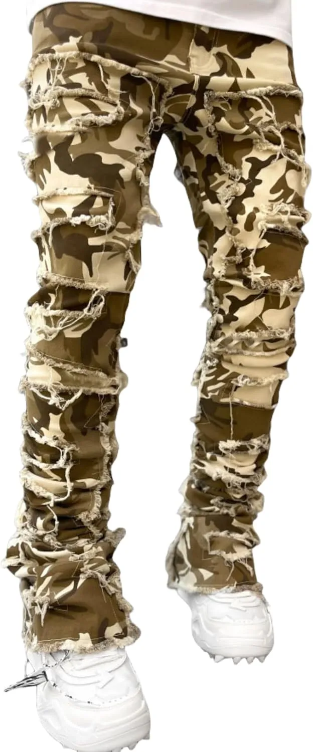 Mens Stacked Jeans Y2k Slim Fit Skinny Ripped Jeans Distressed Destroyed Denim Pants Emo Hip Hop Jeans