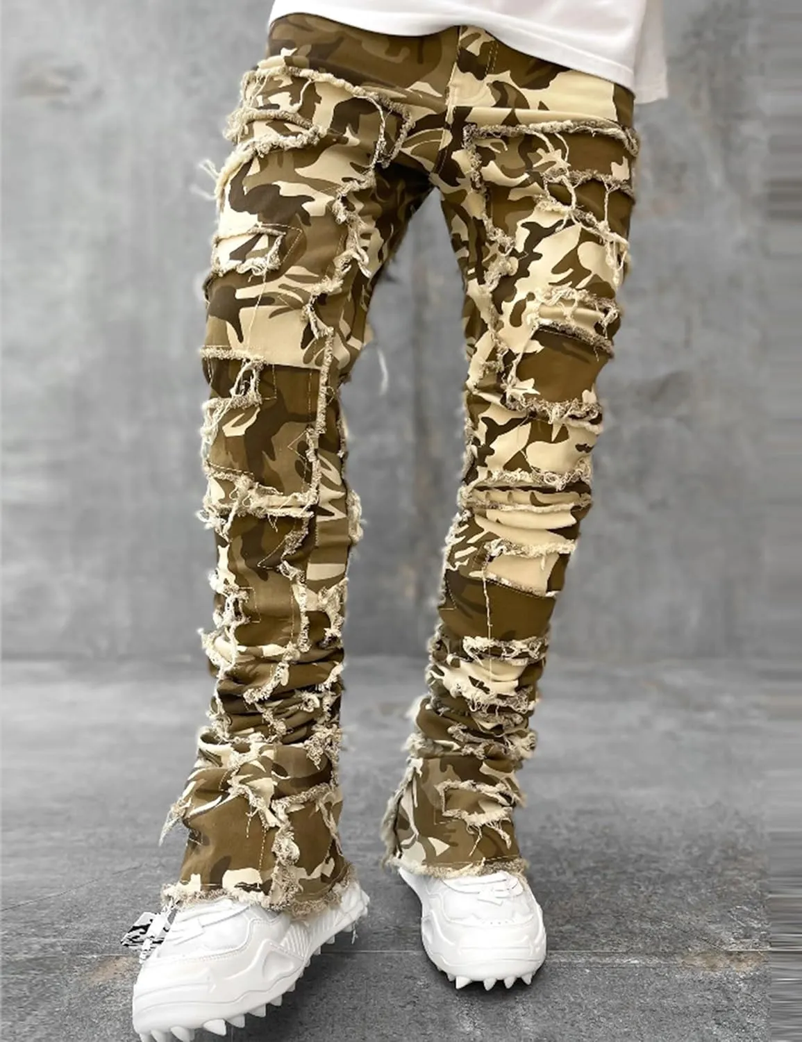 Mens Stacked Jeans Y2k Slim Fit Skinny Ripped Jeans Distressed Destroyed Denim Pants Emo Hip Hop Jeans
