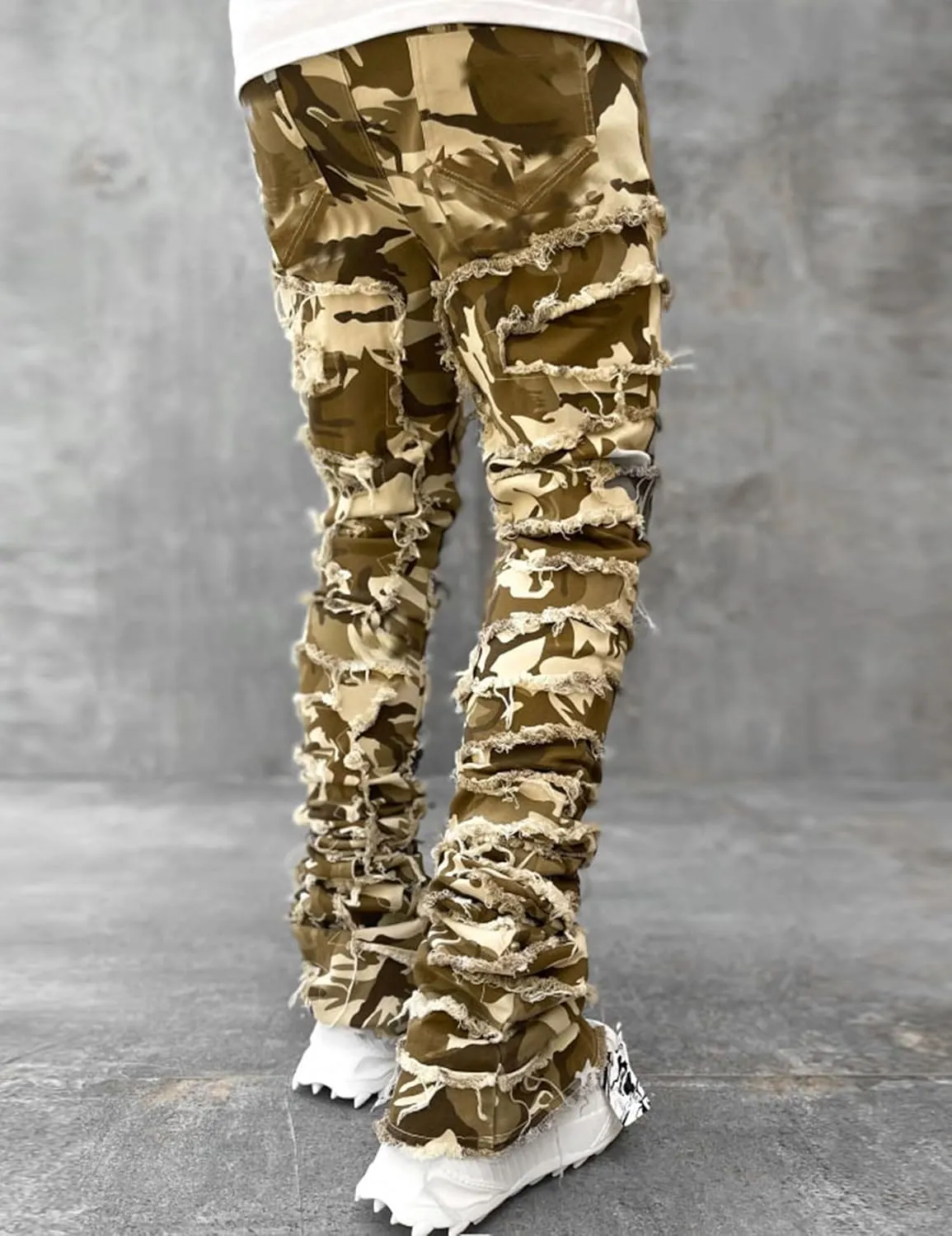 Mens Stacked Jeans Y2k Slim Fit Skinny Ripped Jeans Distressed Destroyed Denim Pants Emo Hip Hop Jeans