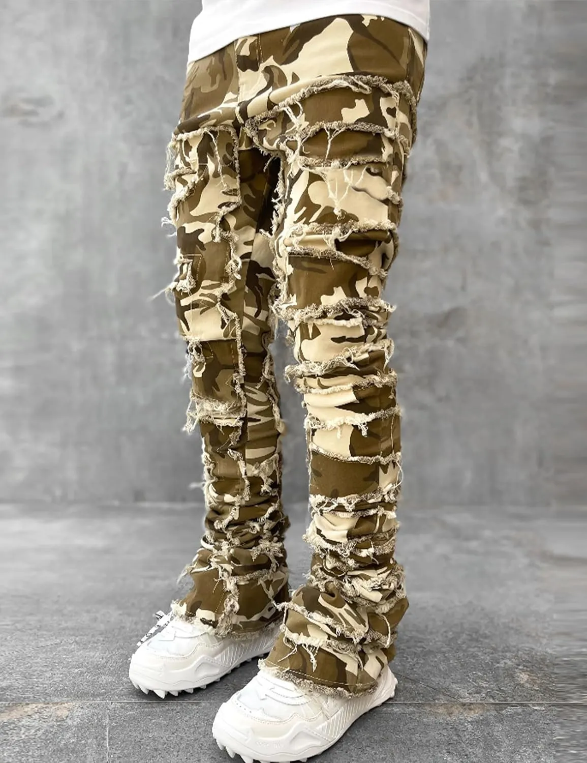 Mens Stacked Jeans Y2k Slim Fit Skinny Ripped Jeans Distressed Destroyed Denim Pants Emo Hip Hop Jeans