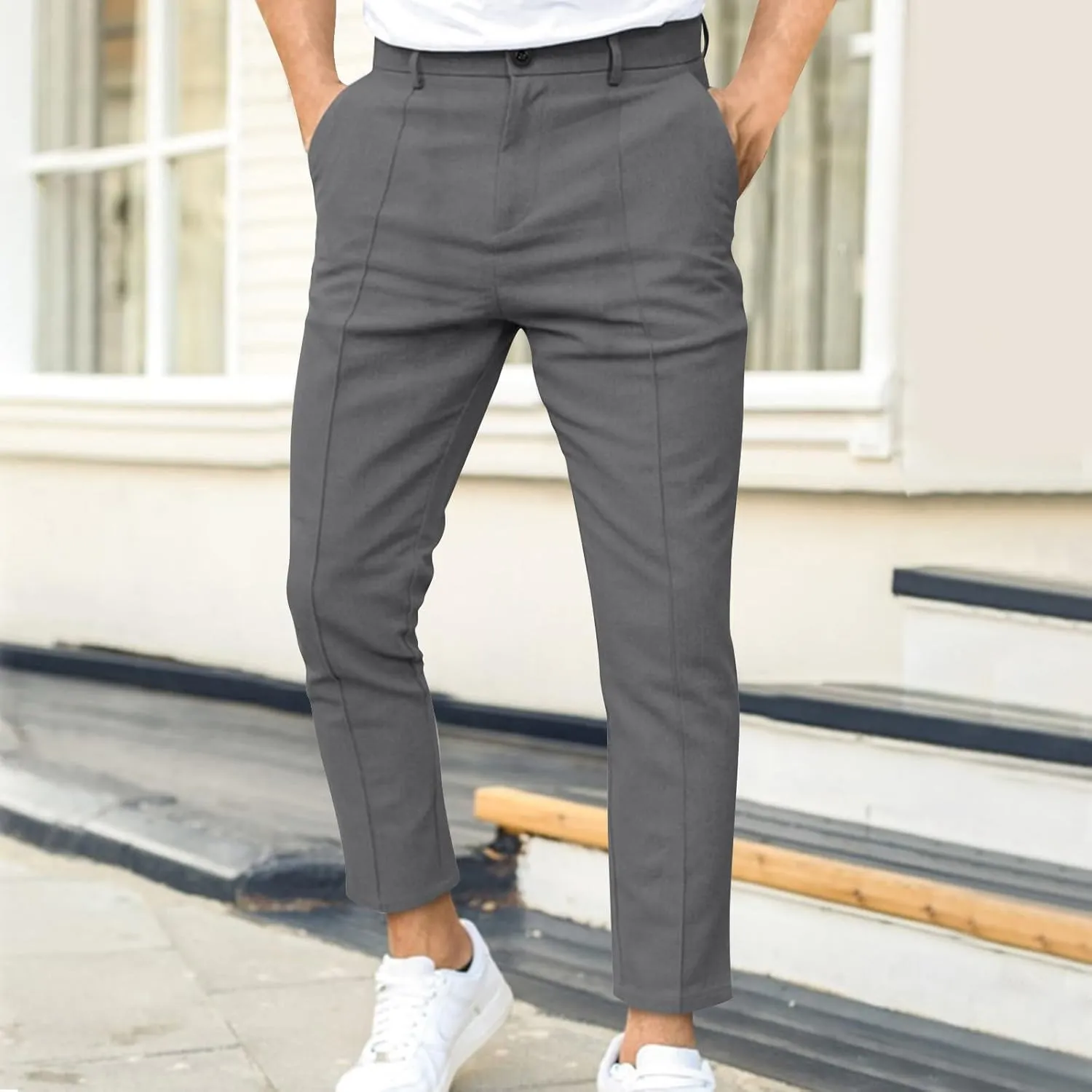 Men's Stretch Dress Pants Slim Fit Skinny Suit Pants Business Casual Fashion Golf Pants Pleated Front Dress Pants