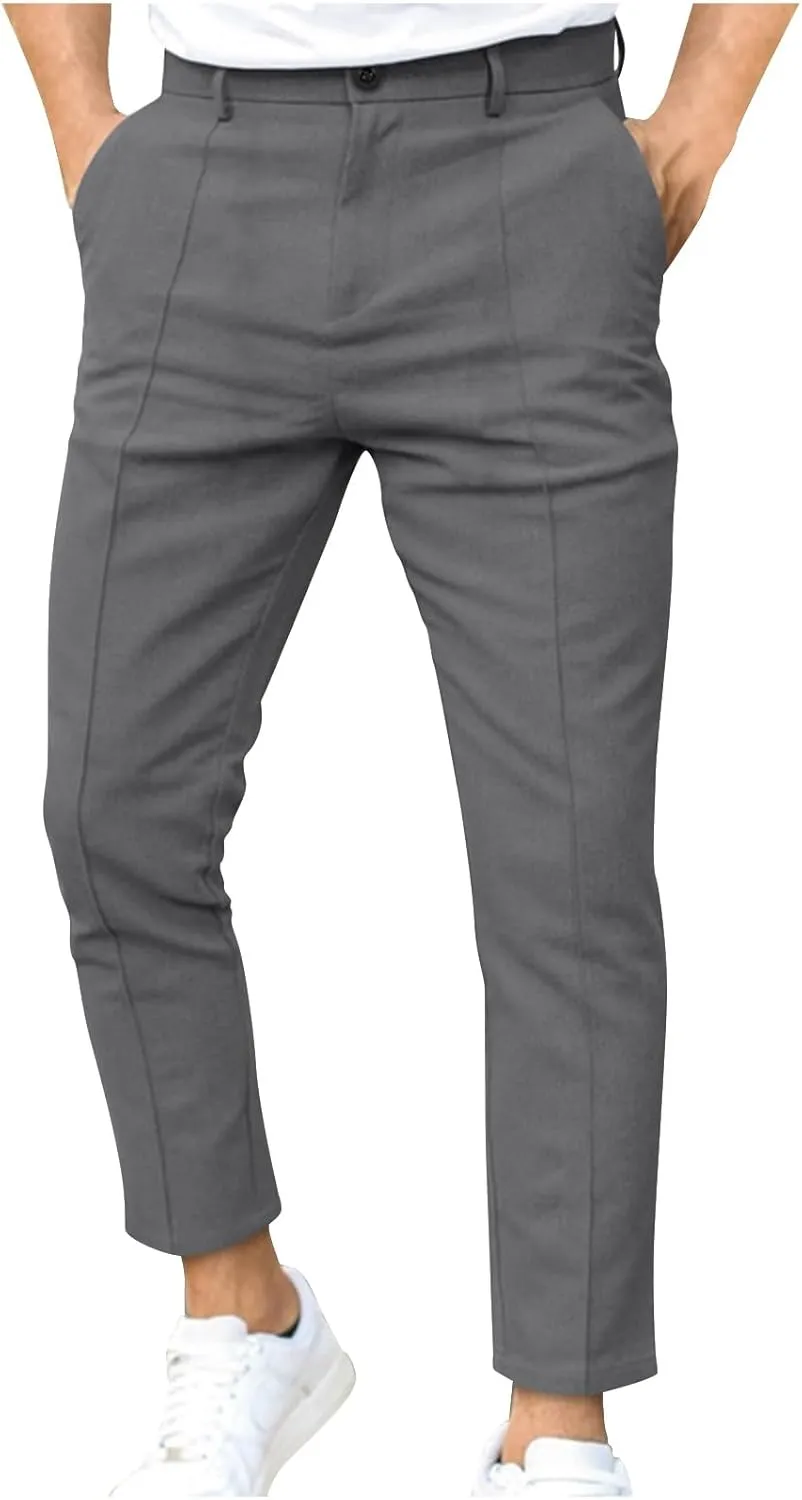 Men's Stretch Dress Pants Slim Fit Skinny Suit Pants Business Casual Fashion Golf Pants Pleated Front Dress Pants