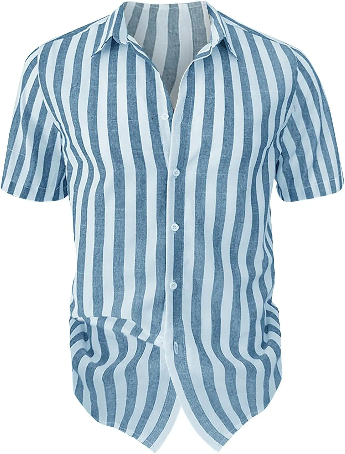 Mens Stripe Shirts, Cotton Bowling Shirts for Men Short Sleeve Button Down Shirts Tropical Holiday Beach Shirts