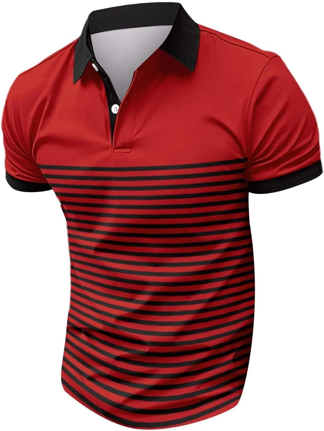 Mens Striped Polo Short Sleeve Shirt Casual Cotton Athletic Sports Going Out T-Shirts Button Up Moisture Wicking Tops
