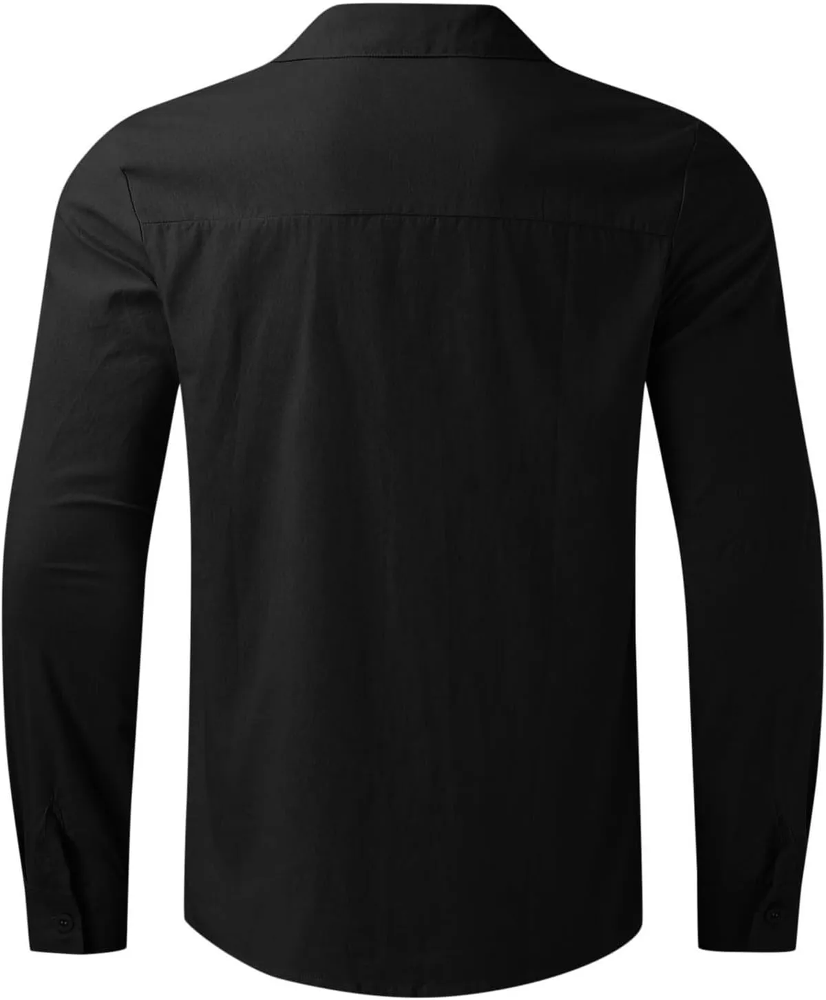 Mens Summer Cotton Linen Solid Casual Shirts Plus Size Loose Fit Turn Down Collar Long Sleeve Work Dress Shirt