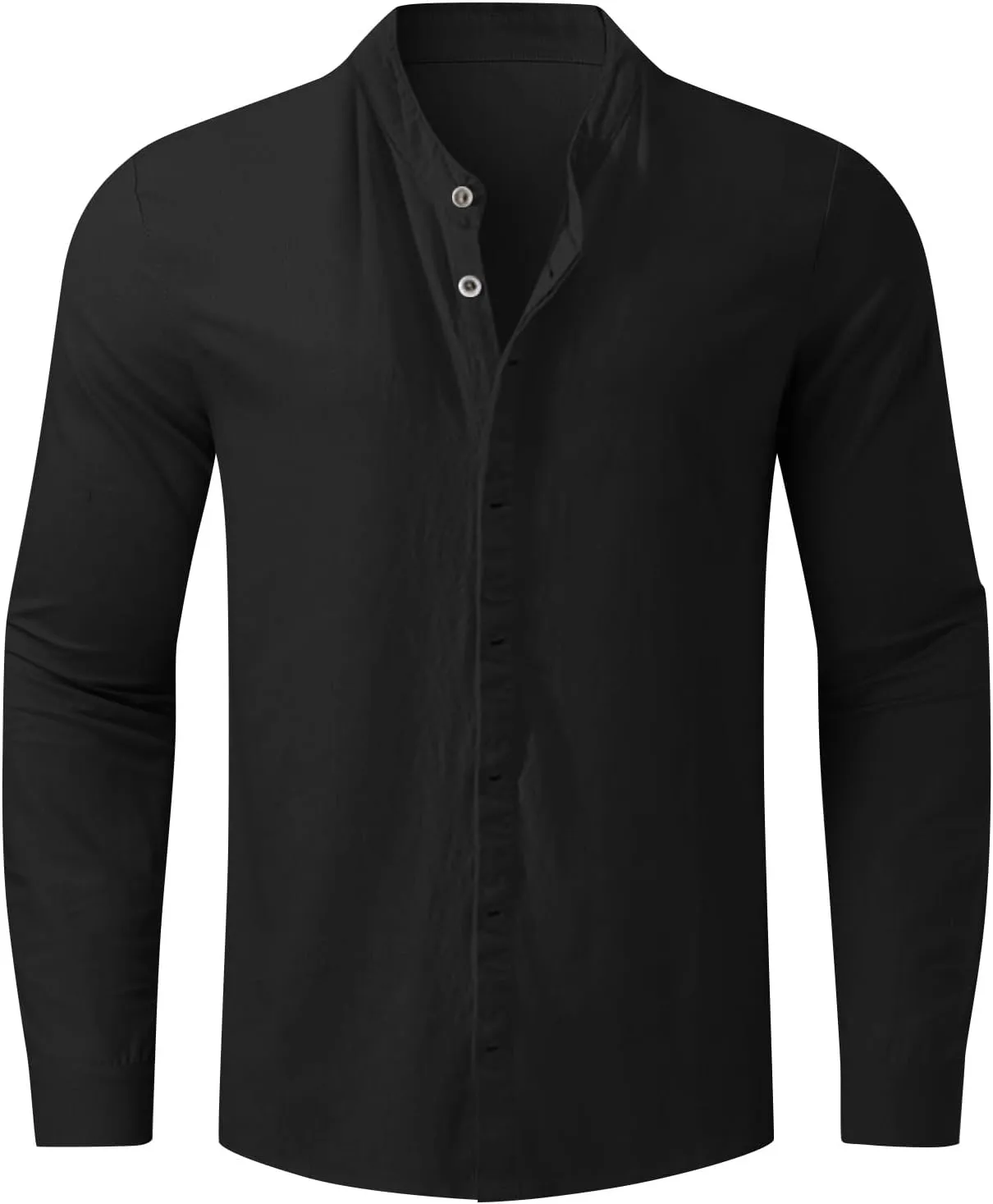Mens Summer Cotton Linen Solid Casual Shirts Plus Size Loose Fit Turn Down Collar Long Sleeve Work Dress Shirt