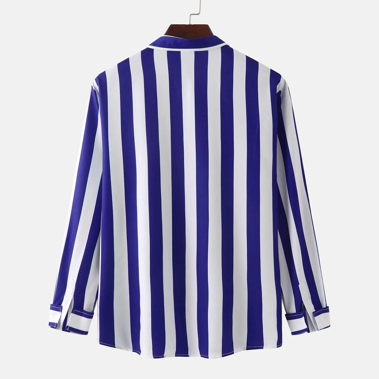 Mens Vertical Striped Shirts Long Sleeve Casual Button Down Shirt Trendy Baggy Summer Beach Tops with Pocket