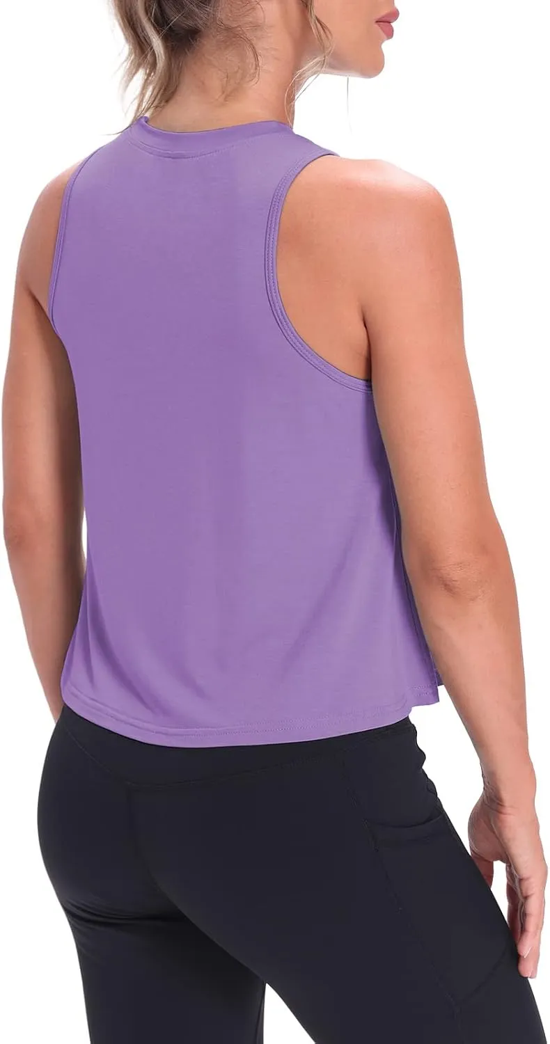 Mippo Crop Tops for Women Womens Workout Tops Flowy Cropped Tank Tops Athletic Shirts