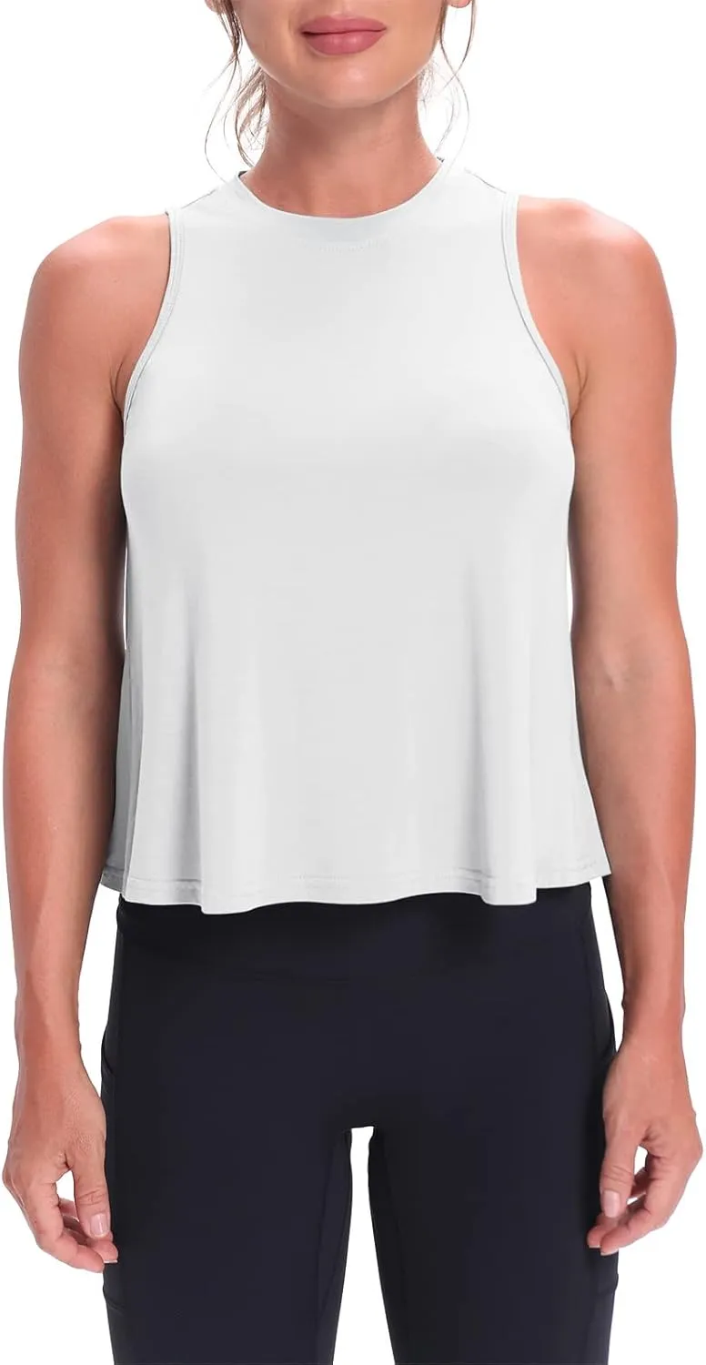 Mippo Crop Tops for Women Womens Workout Tops Flowy Cropped Tank Tops Athletic Shirts