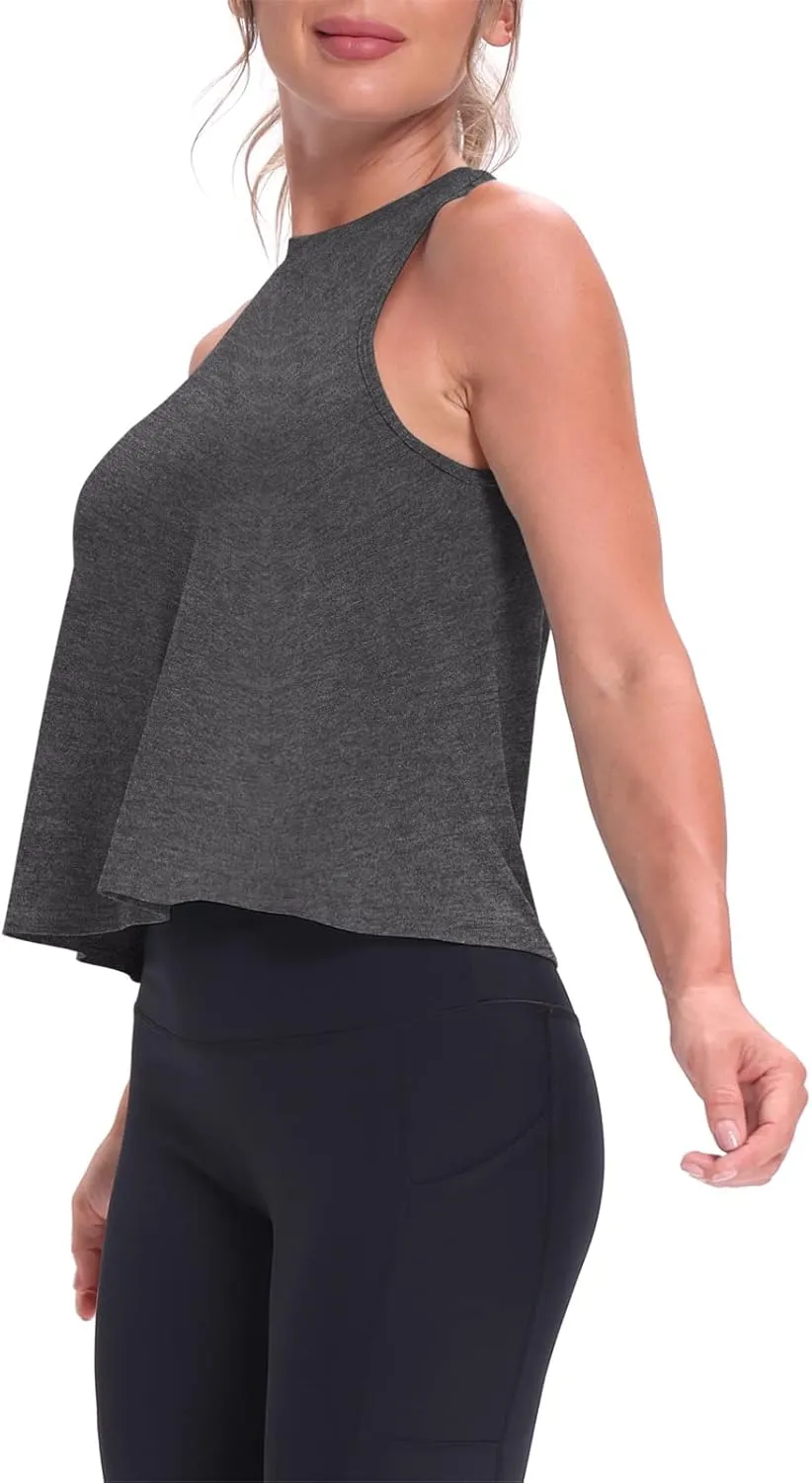 Mippo Crop Tops for Women Womens Workout Tops Flowy Cropped Tank Tops Athletic Shirts