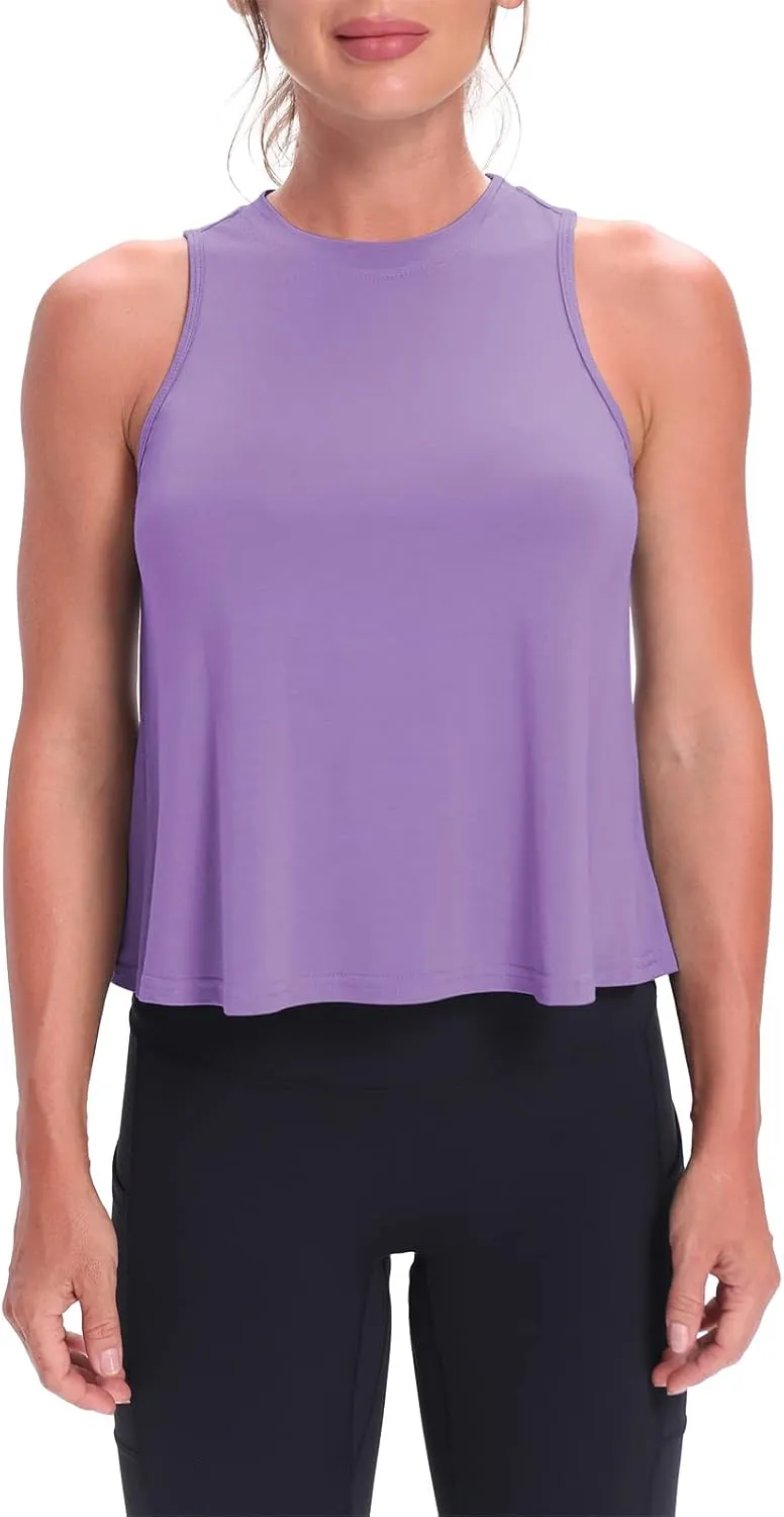 Mippo Crop Tops for Women Womens Workout Tops Flowy Cropped Tank Tops Athletic Shirts