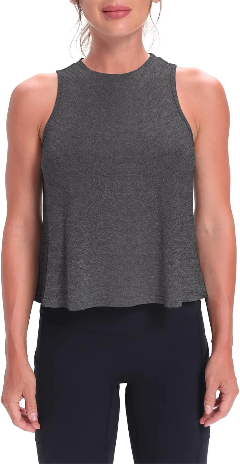 Mippo Crop Tops for Women Womens Workout Tops Flowy Cropped Tank Tops Athletic Shirts