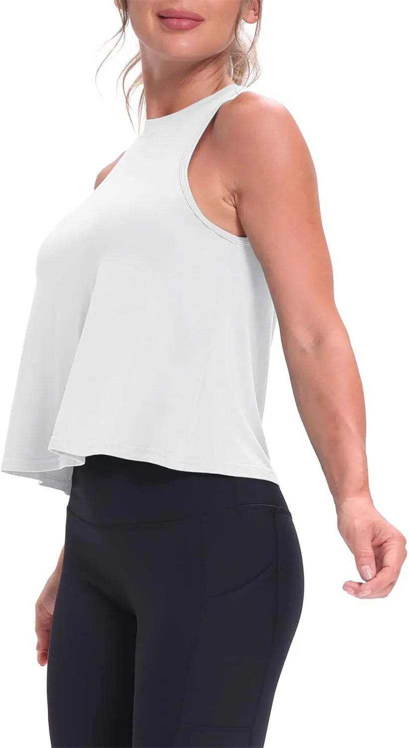 Mippo Crop Tops for Women Womens Workout Tops Flowy Cropped Tank Tops Athletic Shirts