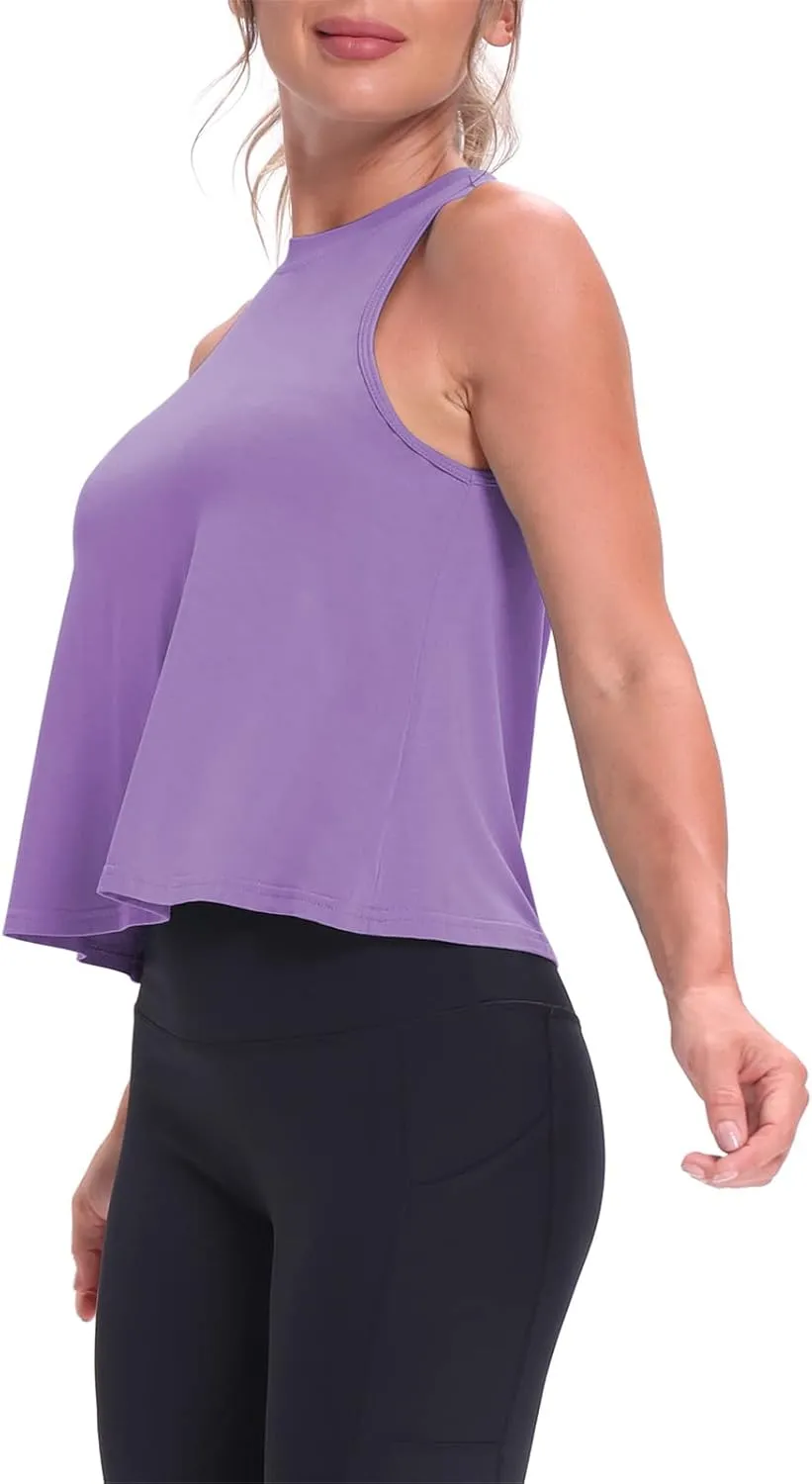 Mippo Crop Tops for Women Womens Workout Tops Flowy Cropped Tank Tops Athletic Shirts